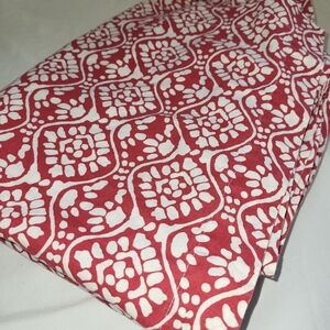 Pottery Barn Red and White Floral Block Print Textile